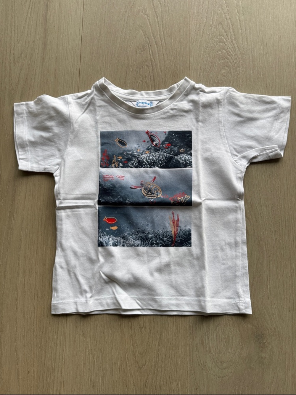 Mayoral White Short Sleeve Tee with Ocean Panel Print